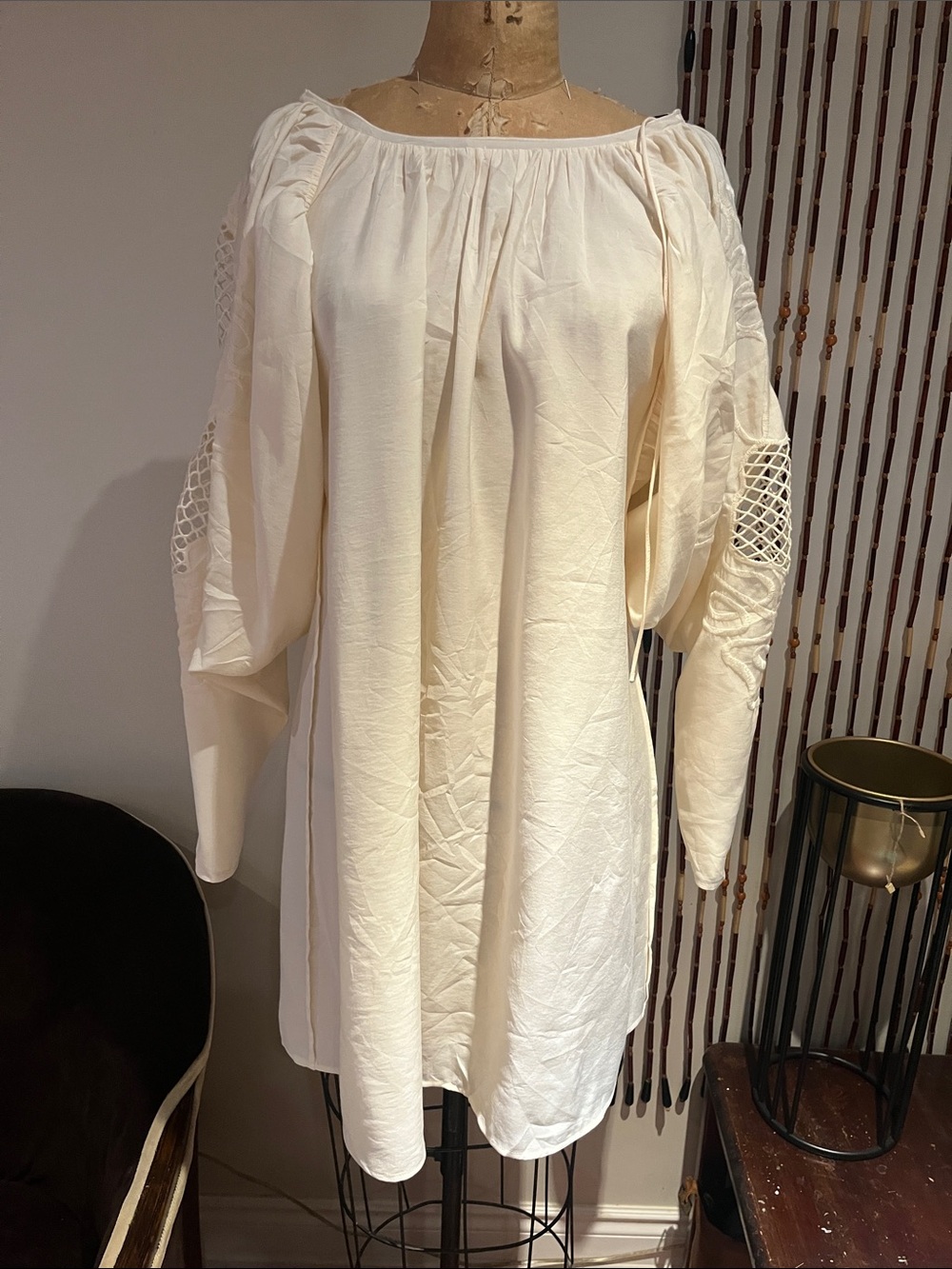 H&M Cream Peasant Tunic with Lace-Cutout Sleeve